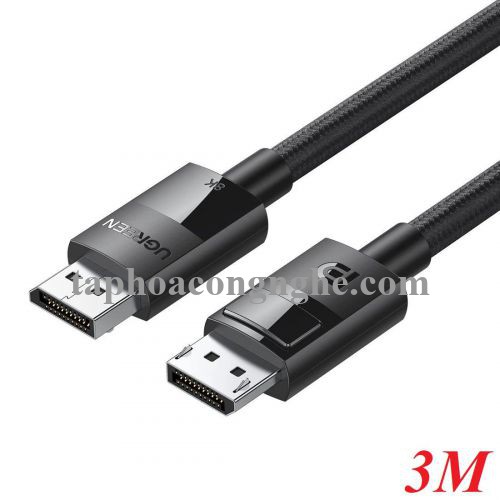 Ugreen 80393 3m 8K 1.4 màu đen cáp dp ra displayport hợp kim bọc lưới chống nhiễu DP114 30080393